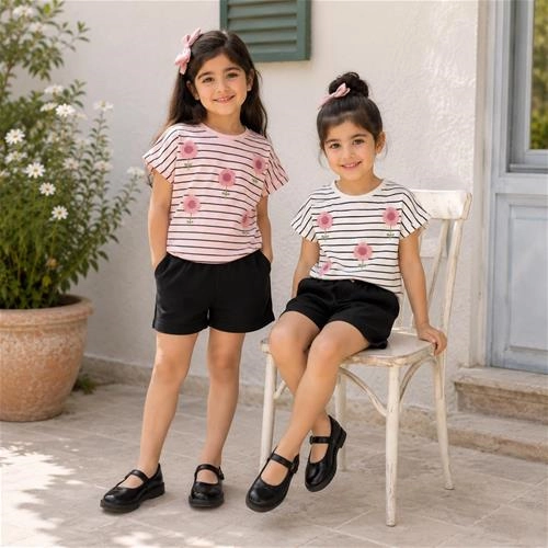 تیشرت راه راه گل گلی 4 تا 8 سال کد 10592
