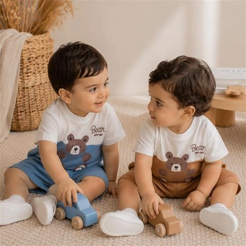 دوتیکه تیشرت و شلوارک طرح خرس 9 تا 24 ماه کد 10498