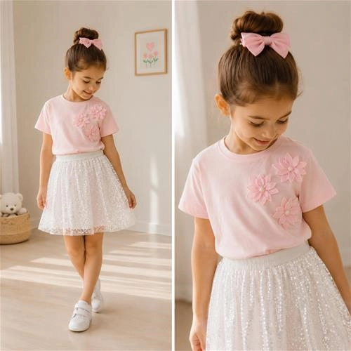 تیشرت گل برجسته 2 سال تا 6 سال کد 10571
