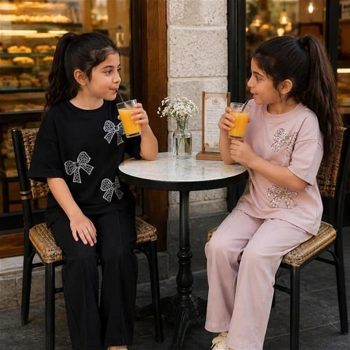 دوتیکه تیشرت و شلوار پاپیون پولکی 7 تا 10 سال کد 10509