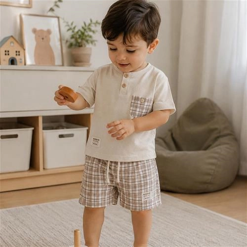 دوتیکه تیشرت و شلوارک چهارخونه 9 ماه تا 5 سال کد 10602