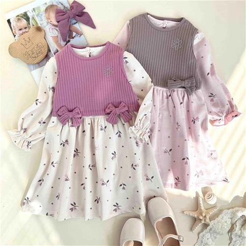 سارافون گل گلی جلیقه دار 2 سال تا 5 سال کد 10071