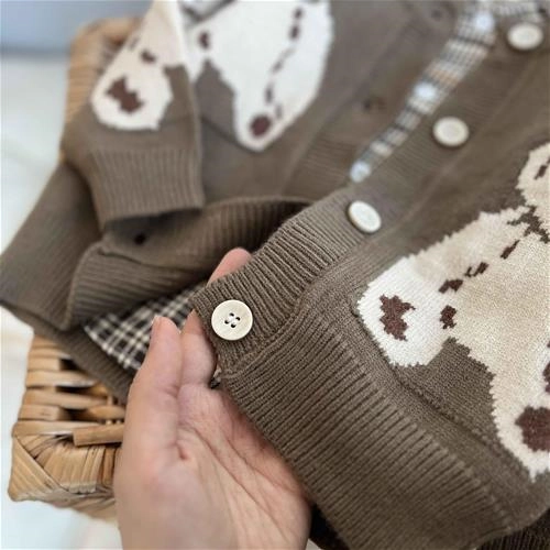 سه تیکه ژاکت بافت پیراهن شلوار اسلش طرح تدی 1 سال تا 6 سال کد 212196