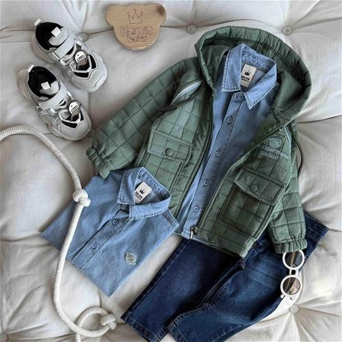 سه تیکه سویشرت کلاهدار پیراهن جین 1 سال تا 6 سال کد9406 (211466)