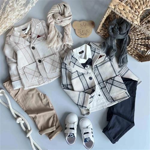 چهارتیکه کت شلوار چهارخانه سایز 1 سال تا 8 سال کد 205217 _ 205218