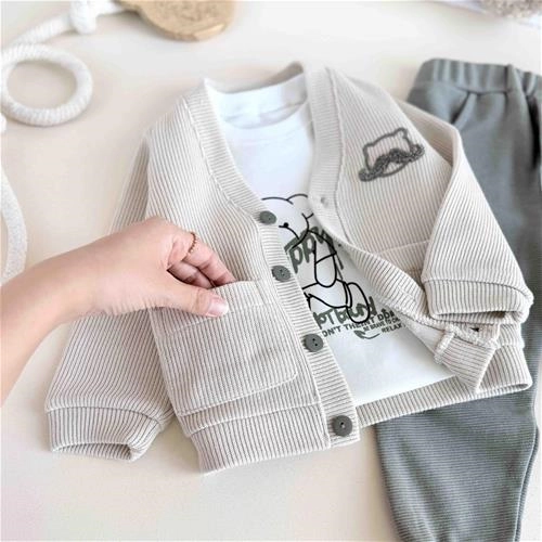 سه تیکه ژاکت و شلوار طرح تدی 12 تا 24 ماه کد 10682