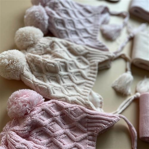 ست دستکش شال کلاه بافت دو پوم 1 تا 4 سال کد 1711109