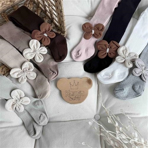 جوراب شلواری نخی کبریتی طرح گل مرواریدی 1 سال تا 12 سال 214185