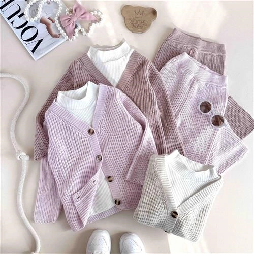 سه تیکه بلوز شلوار و ژاکت بافت بچگانه 4 تا 7 سال کد 9896