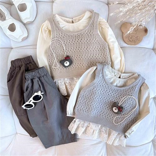 سه تیکه شومیز ، شلوار و جلیقه بافت بچگانه 1/5 سال تا 6 سال کد 9783