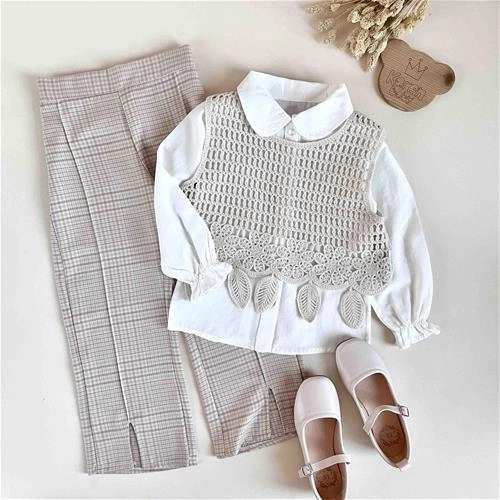 دو تیکه بلوز و جلیقه قلاب بافی مجلسی 6 سال تا 9 سال کد 10238