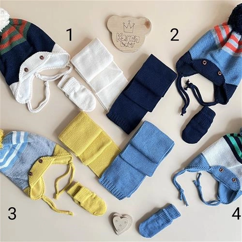 ست دستکش شال کلاه بافت 0 تا 18 ماه کد 1711110