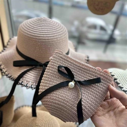 ست کیف و کلاه حصیری پاپیون مشکی 2 سال تا 10 سال کد 214203 ( 214207 )