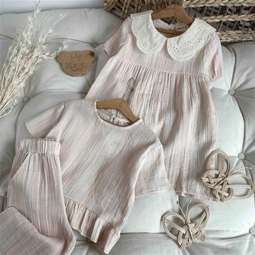 سارافون بچگانه راه راه یقه بی بی 3 سال تا 10 سال کد 221184