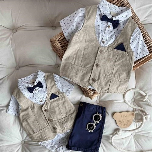 دوتیکه پیراهن جلیقه شلوارک نخل 12 ماه تا 24 ماه کد 222103