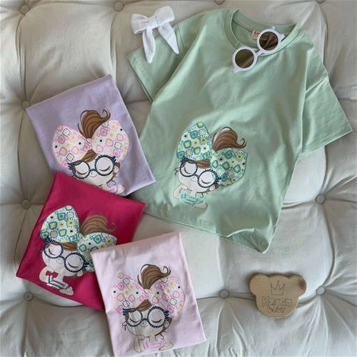 تیشرت نخ پنبه دختر عینکی 6 سال تا 9 سال کد 9598 (221235)