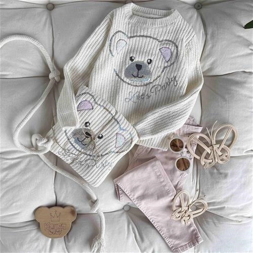 پلیور بافت مخملی طرح تدی 4 سال تا 14 سال کد 212240