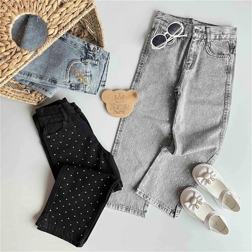 شلوار لی بگ نگینی 6 سال تا 15 سال کد 205278 _ 205279