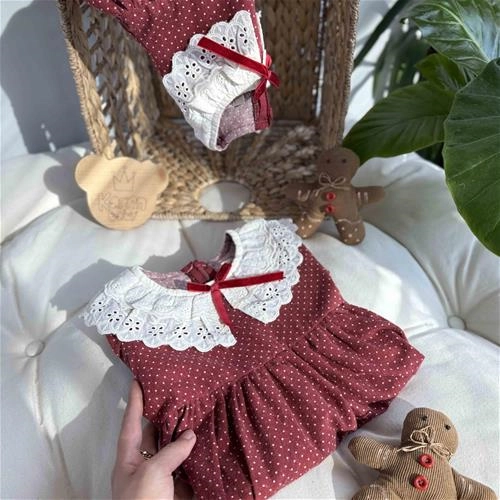 سارافون یقه بی بی خامه دوزی طرح خال خالی (کارن بی بی) 3 سال تا 9 سال کد 213104