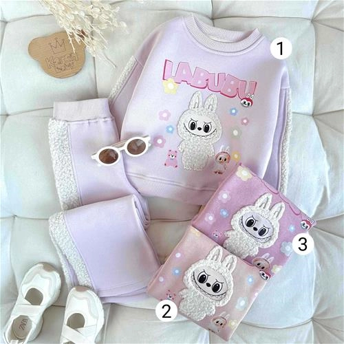 دوتیکه بلوز و شلوار طرح لبوبو تو کرکی 3 تا 6 سال کد 9885