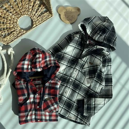 پیراهن کلاهدار چهارخانه 2 سال تا 14 سال کد 205256