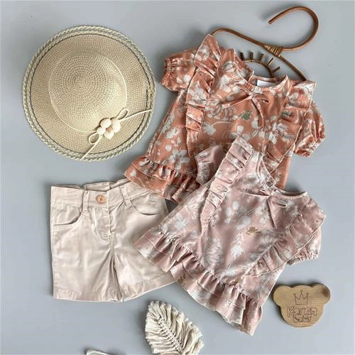 دوتیکه گلدار یقه پاپیون 2 سال تا 5 سال کد 206165