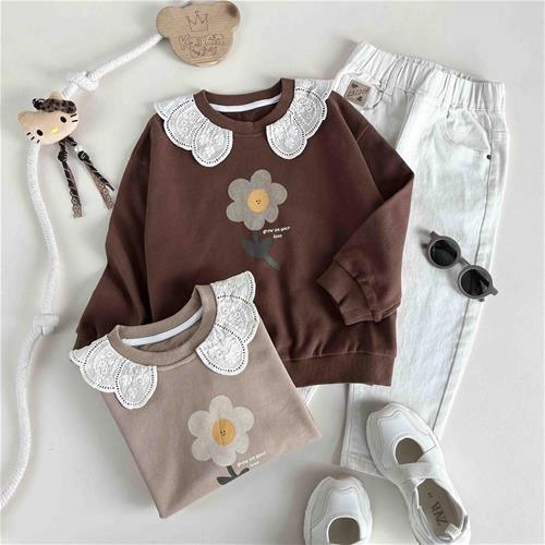 بلوز دورس یقه گیپور طرح گل 8 تا 12 سال کد 10369