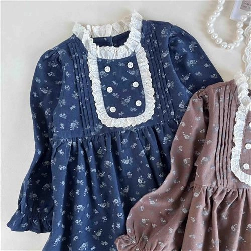 سارافون کتان یقه گیپور ایستاده بچگانه 5 تا 9 سال کد 10377