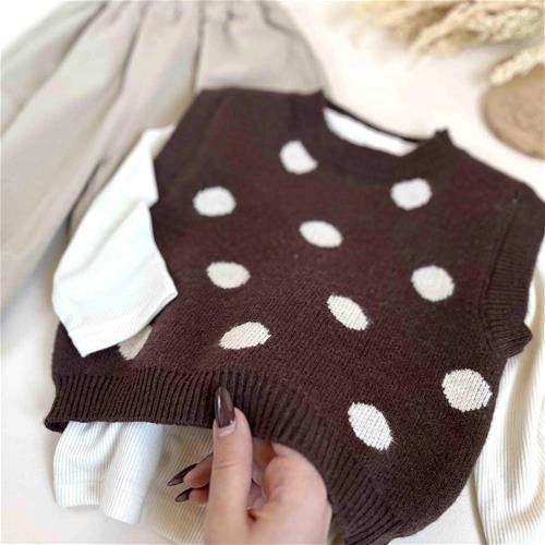 سه تیکه بلوز شلوار بافت خال خالی 1.5 سال تا 6 سال کد 9773