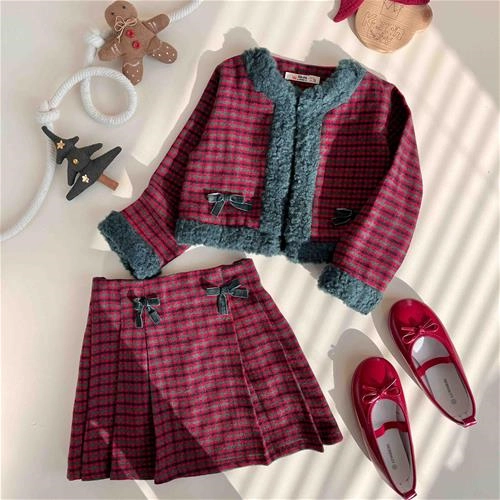 دوتیکه کت دامن چهارخانه یلدایی 4 سال تا 11 سال کد 10135