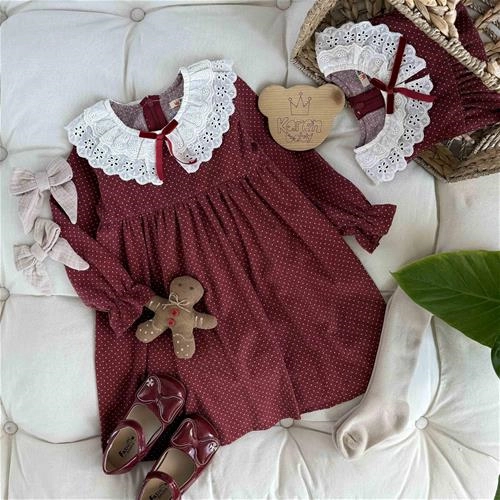 سارافون یقه بی بی خامه دوزی طرح خال خالی (کارن بی بی) 3 سال تا 9 سال کد 213104