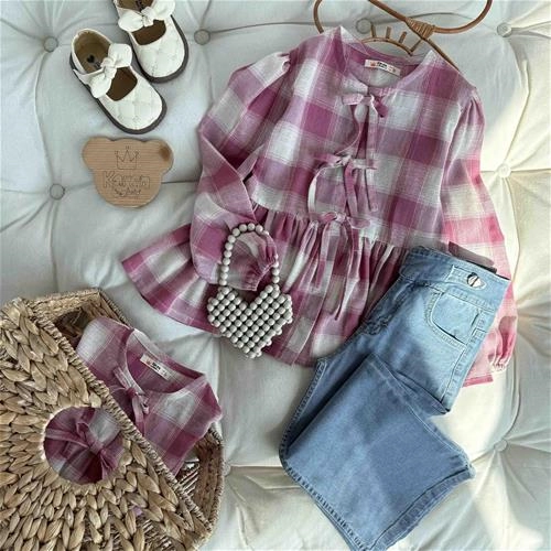 تونیک چهارخونه صورتی کارن بی بی 5 سال تا 12 سال کد 213124
