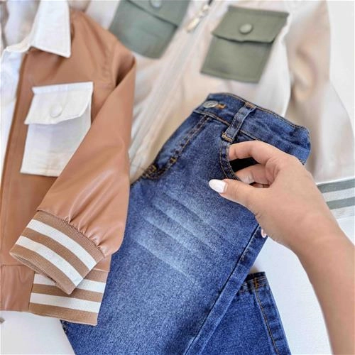 سه تیکه سویشرت چرم جیبدار شلوار 1 سال تا 4 سال کد 9418