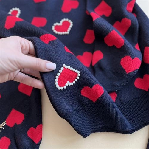 دوتیکه بلوز شلوار بافت طرح قلب 5 سال تا 10 سال کد 171368