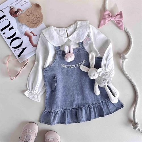 دوتیکه سارافون پیشبندی طرح خرگوش 2 سال تا 6 سال کد 10202