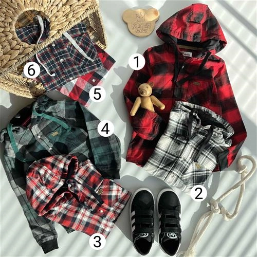 پیراهن کلاهدار چهارخانه 2 سال تا 14 سال کد 205256