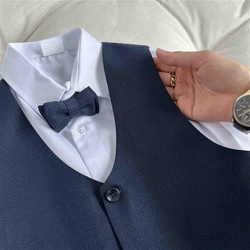 پنج تیکه کت شلوار جلیقه پاپیون سرمه ای 9 سال تا 15 سال کد 211592- 211591