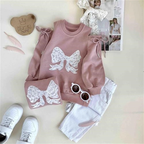 بلوز شانه باز بچگانه طرح پاپیون 2 تا 6 سال کد 9846