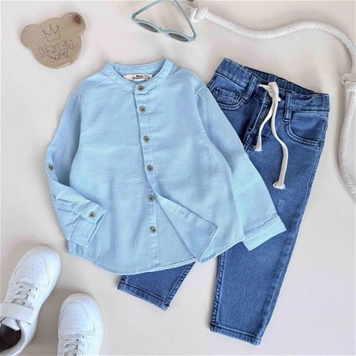 پیراهن آبی یقه دیپلمات (LC) 9 ماه تا 8 سال کد 9728