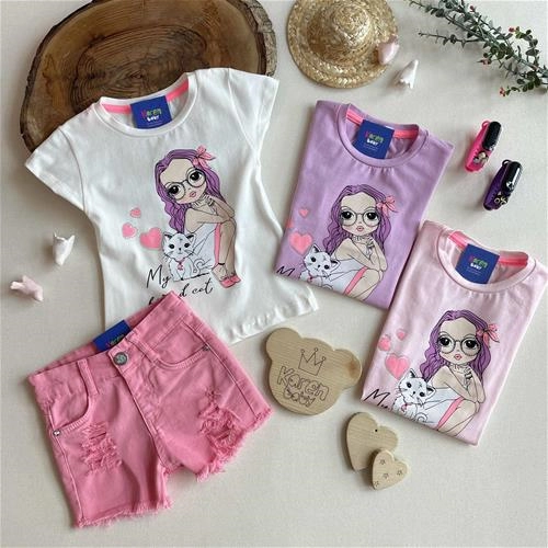 تیشرت طرح دختر عینکی و گربه 0 تا 8 سال کد 161174