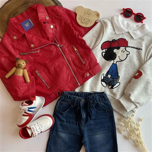 سویشرت چرم طرح سه زیپ دار 4 سال تا 9 سال کد 152201