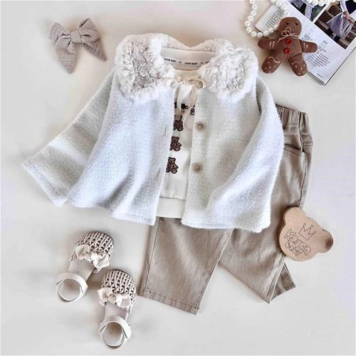 کت تک لمه‌دار یقه خز 4 تا 15 سال کد 10046