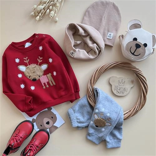 دوتیکه بلوز شلوار کرکدار طرح گوزن 9 ماه تا 3 سال کد 171375