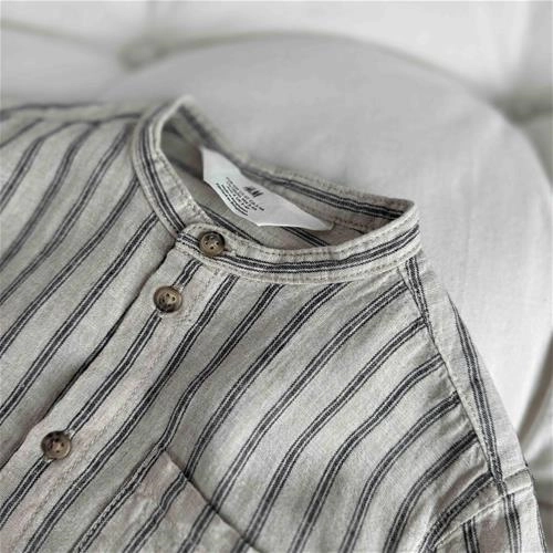 پیراهن آستین کوتاه لینن راه راه یقه دیپلمات 2 سال‌ تا 10 سال کد9486 (222100)