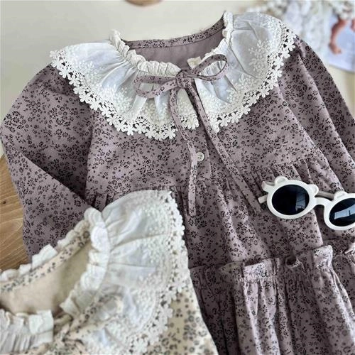 سارافون کتان گل‌گلی یقه بی‌بی 4 تا 8 سال کد 10354