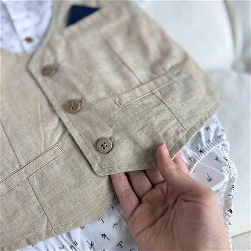 دوتیکه پیراهن جلیقه شلوارک نخل 12 ماه تا 24 ماه کد 222103