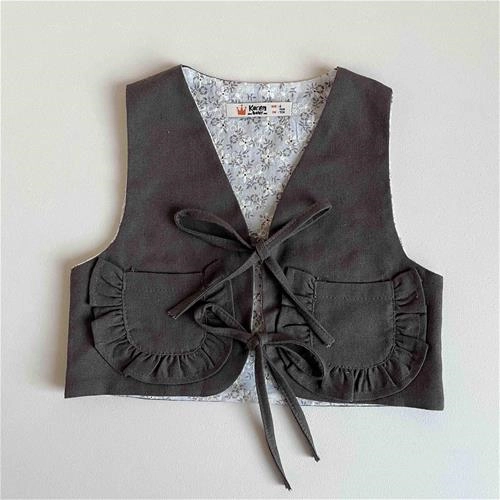 سارافون دوتیکه گل گلی جلیقه دار  4 سال تا 10 سال کد 10134