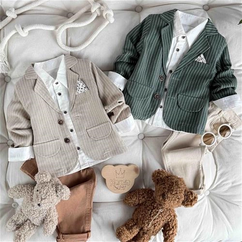 سه تیکه کت شلوار راه راه 1 سال تا 5 سال کد 211414