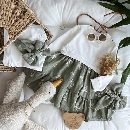 سارافون آستین بلند دورس دامن گل گلی 3 سال تا 7 سال کد 211259