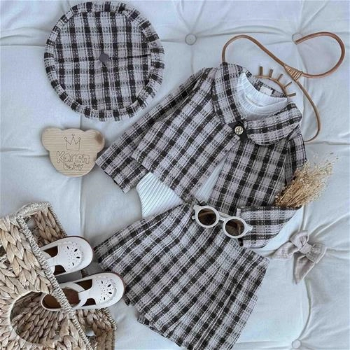 چهارتیکه کت دامن چهارخونه 2 سال تا 6 سال کد 211543